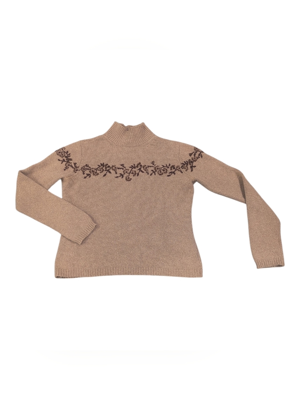 Covington Embroidered Floral Collar Turtleneck Cottagecore Sweater - Sz M Petite